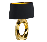 Lampada Tavolo Scrivania Base Ceramica Paralume Nero Oro Taba GD Trio