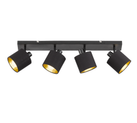 Barra 4 Spots Faretti Luci Led E14 Nero Oro Tommy GD Trio