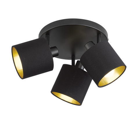 Plafoniera 3 Spots Luci Led Faretti 25 cm Nero Oro Tommy GD Trio