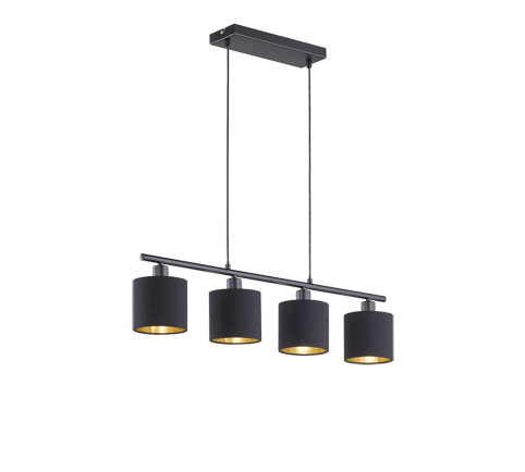 Lampada Sospensione Interno 76 cm 4 Luci Diffusori Nero Oro Tommy GD Trio