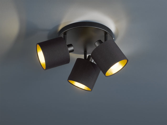 Plafoniera 3 Spots Luci Led Faretti 25 cm Nero Oro Tommy GD Trio