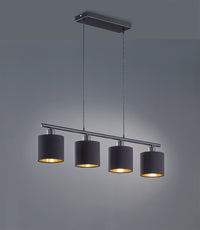 Lampada Sospensione Interno 76 cm 4 Luci Diffusori Nero Oro Tommy GD Trio