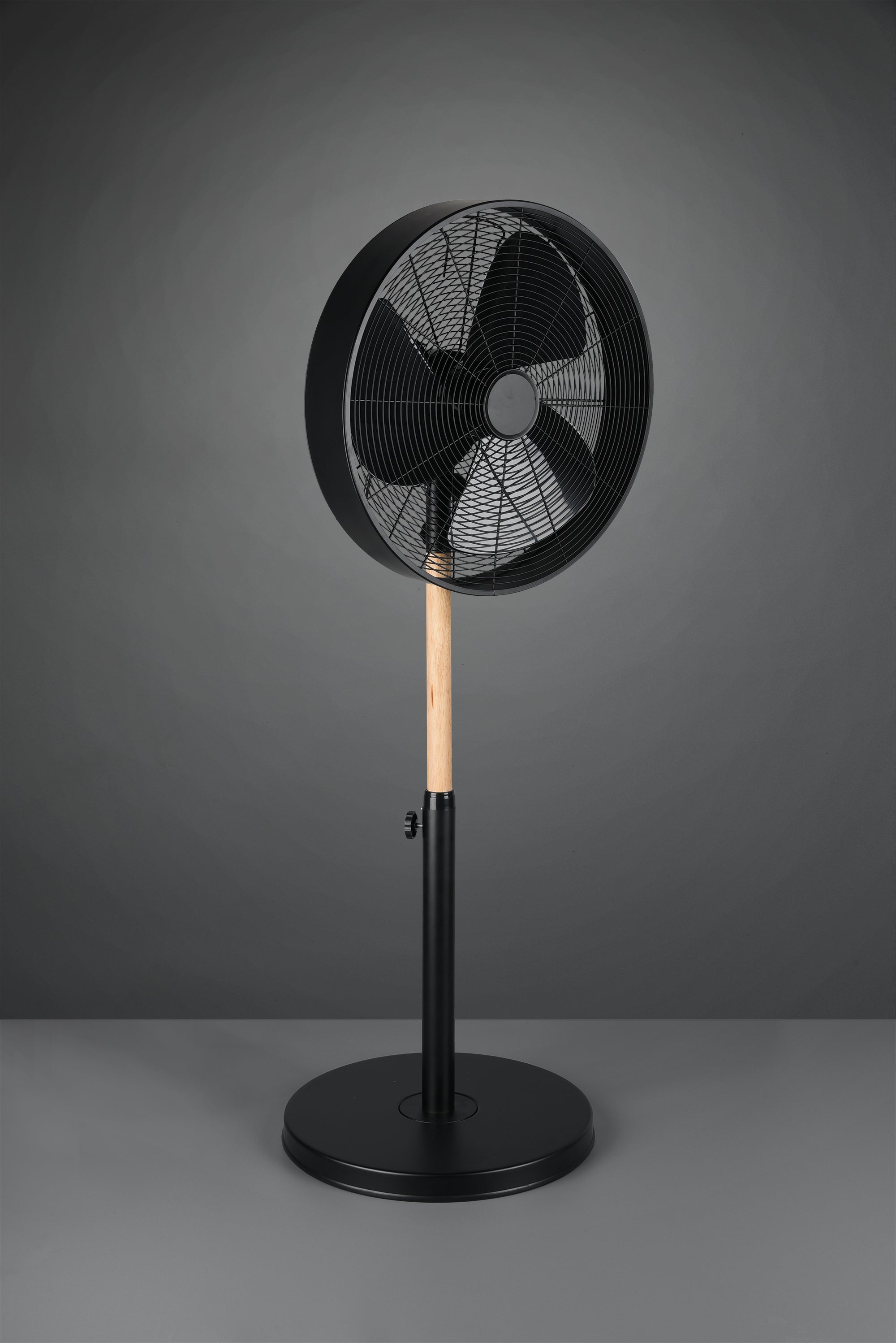 Ventilatore Pedana da Terra Nero e Legno Oscillante Elegante Viking GD Trio