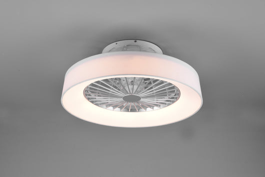 Ventilatore e Plafoniera Led Diffusore Satinato Tessuto Bianco Faresund GD Trio