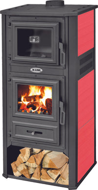 STUFA A LEGNA 13KW  KALOROSA  CON FORNO ROSSO 49x46xH116 cm