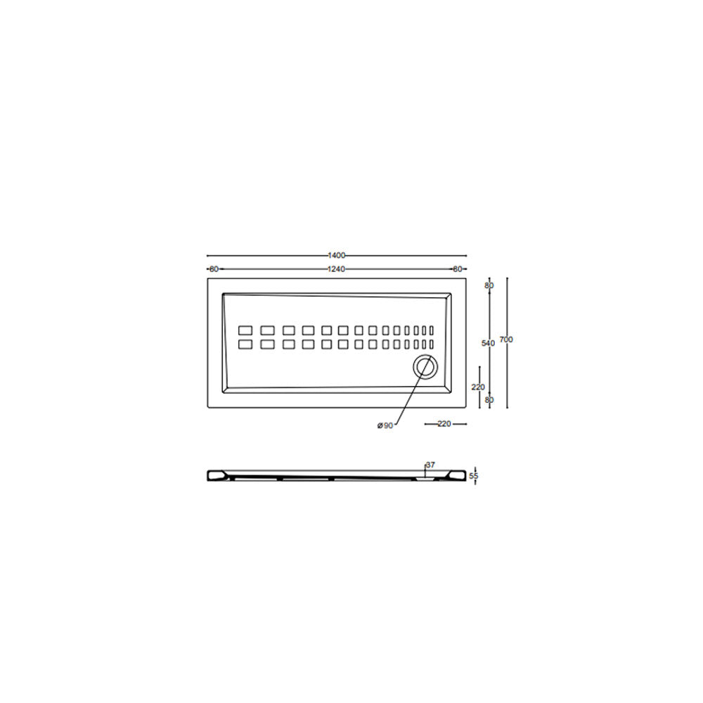 Piatto doccia rettangolare Althea Ito cm 70x140 ceramica bianca foro diametro cm 8,5 spessore cm 5,5