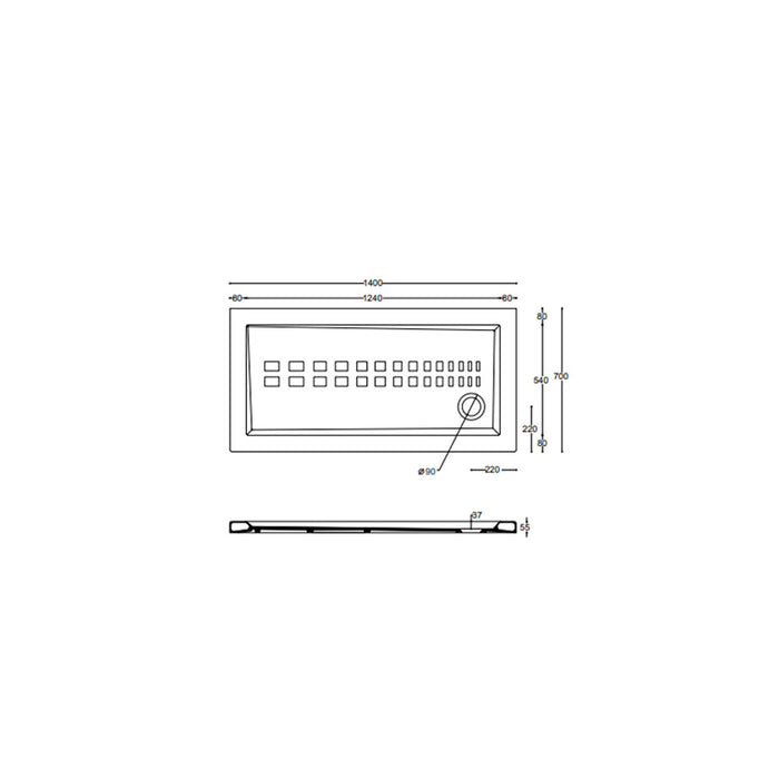 Piatto doccia rettangolare Althea Ito cm 70x140 ceramica bianca foro diametro cm 8,5 spessore cm 5,5