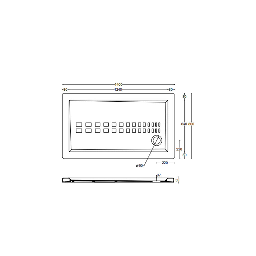 Piatto doccia rettangolare Althea Ito cm 80x140 ceramica bianca foro diametro cm 8,5 spessore cm 5,5