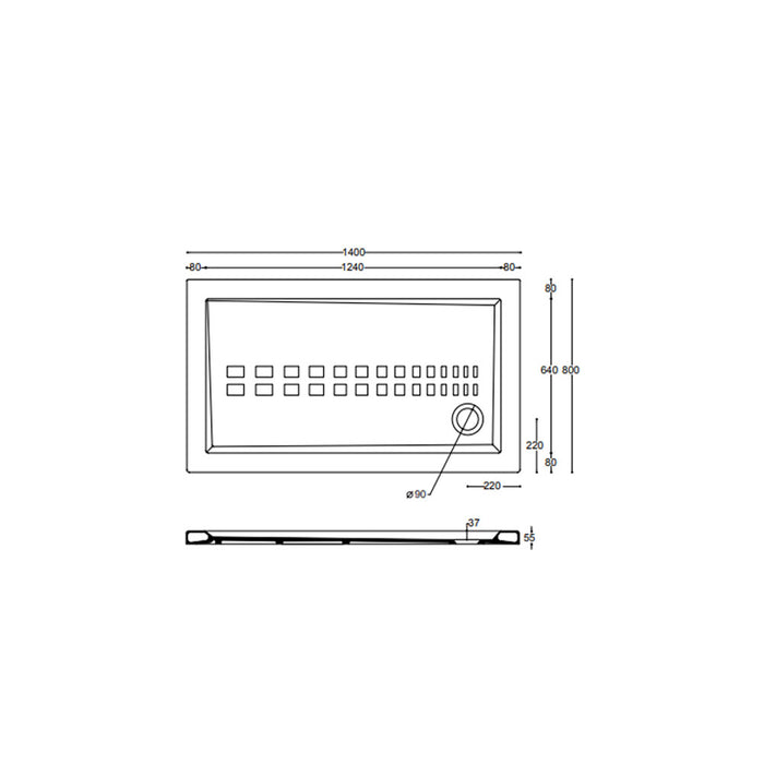 Piatto doccia rettangolare Althea Ito cm 80x140 ceramica bianca foro diametro cm 8,5 spessore cm 5,5