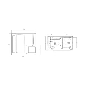 Vasca per anziani modello Dalia 1320x762x1143 mm con pannello lato sinistro