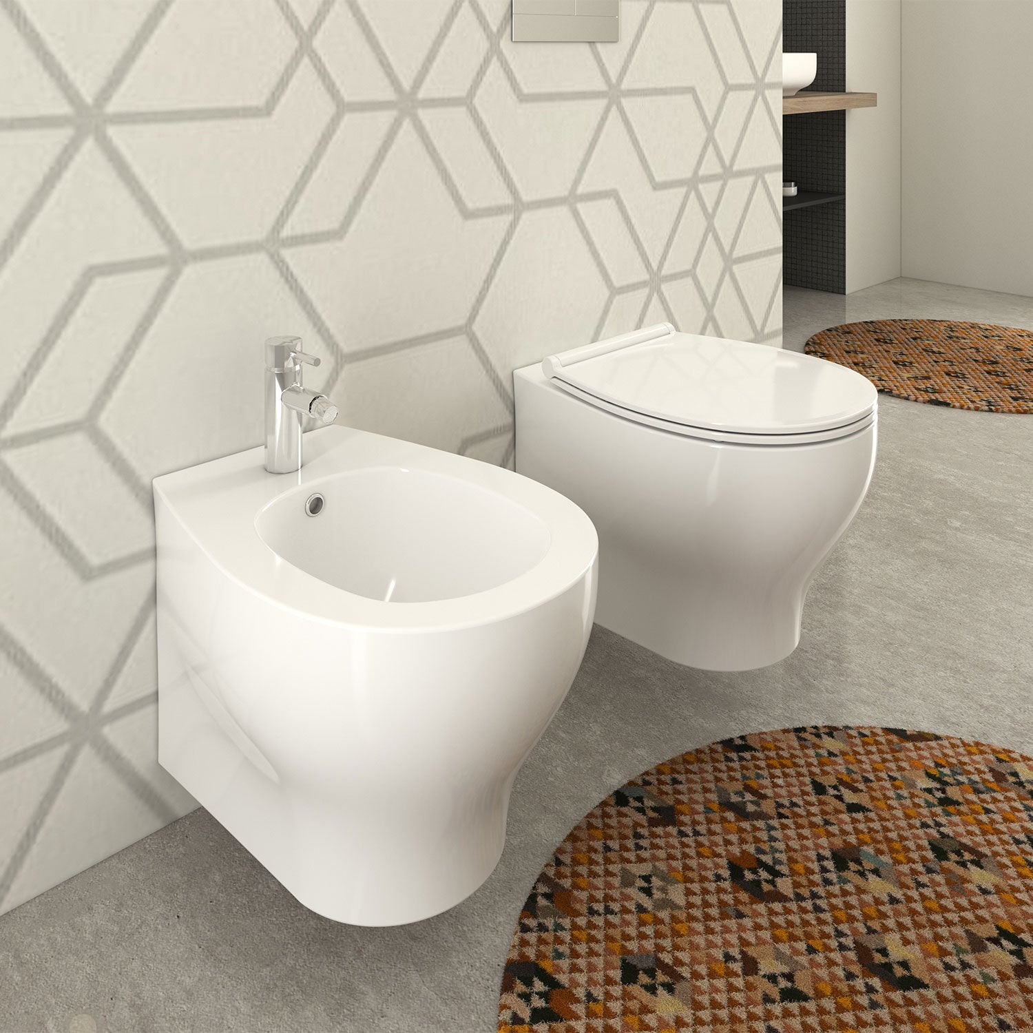 Sanitari sospesi senza brida Sanindusa Denver wc, bidet, sedile soft close