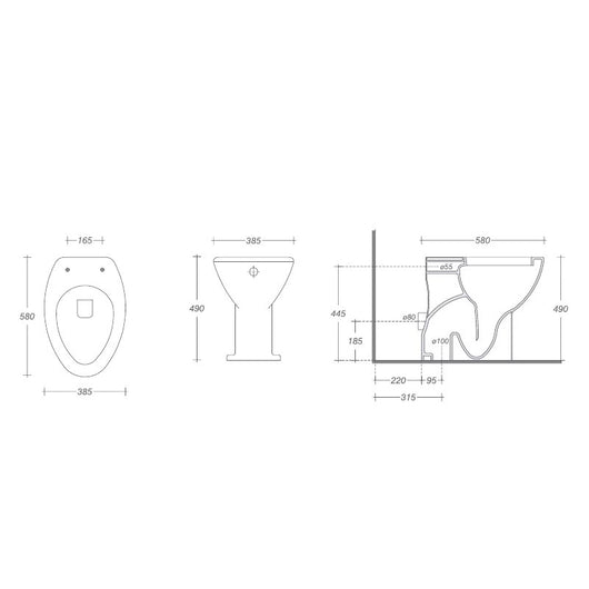 Vaso disabili e terza etÃ  ceramica bianca con scarico a muro 39x58 cm