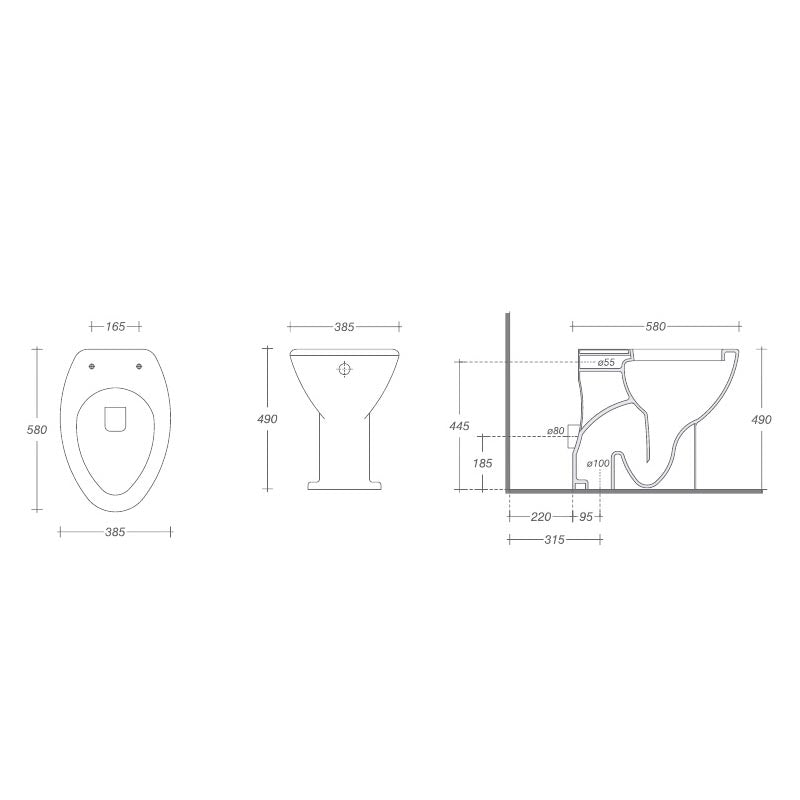 Vaso disabili e terza etÃ  ceramica bianca con scarico a pavimento art.152-T400-P