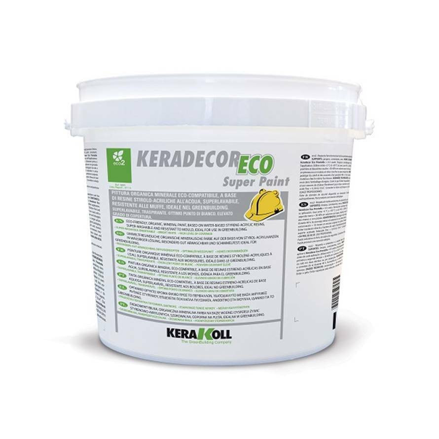 Keradecor Eco Super Paint 14Lt-Pittura Superlavabile Traspirante Kerakoll Per Interni Bianca-Resistente Alle Muffe