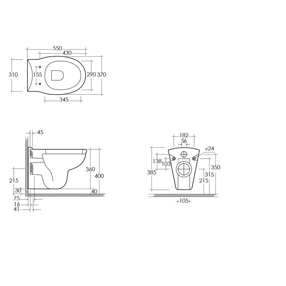 Sanitari sospesi in ceramica completi di wc, sedile e bidet modello Karla