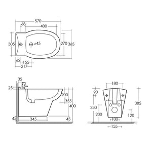 Sanitari sospesi in ceramica completi di wc, sedile e bidet modello Karla