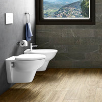 Sanitari sospesi in ceramica completi di wc, sedile e bidet modello Karla