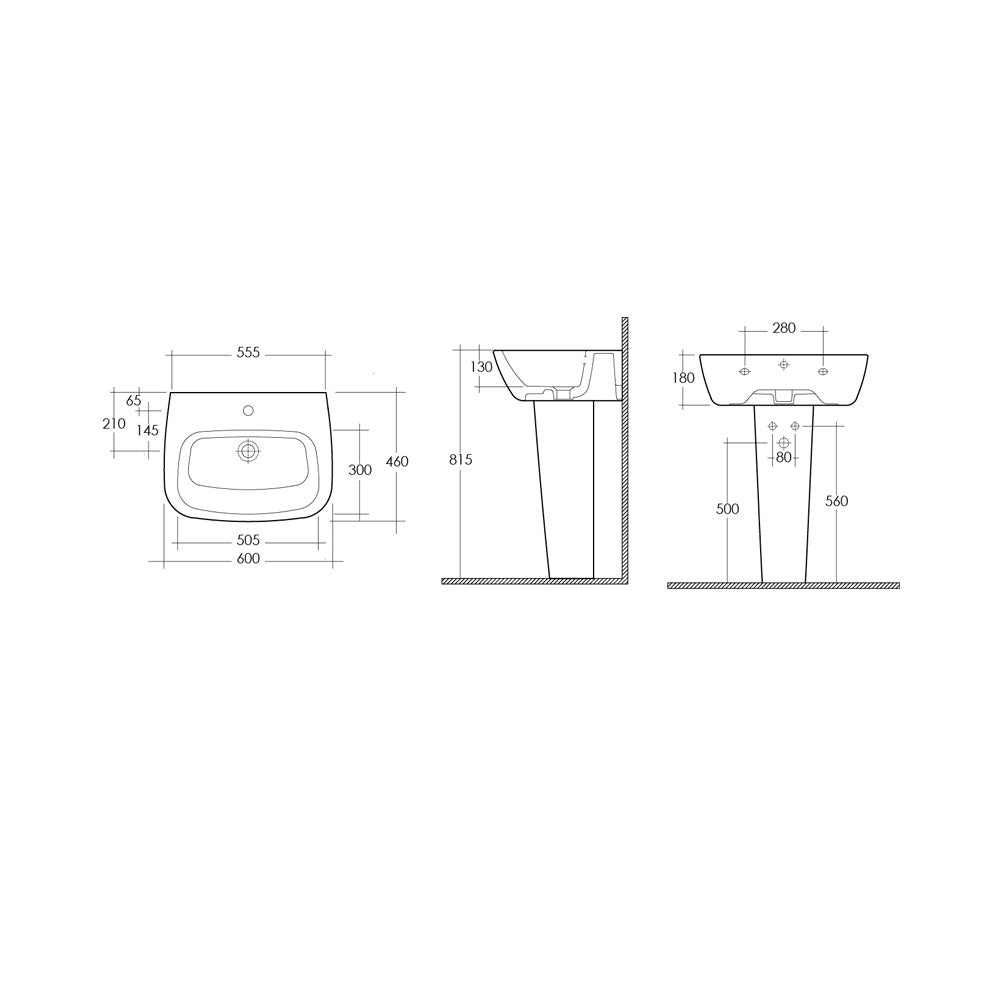 Lavabo monoforo sospeso One ceramica bianca con troppopieno lunghezza 60 cm