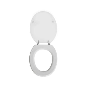 Sedile wc universale antigraffio Milano in MDF stampato bianco larghezza 36,7 cm cerniere regolabili