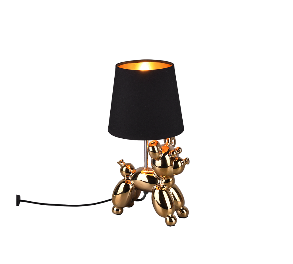 Lampada Tavolo Bajour con Cane Argento Paralume Nero oro Bello GD Trio