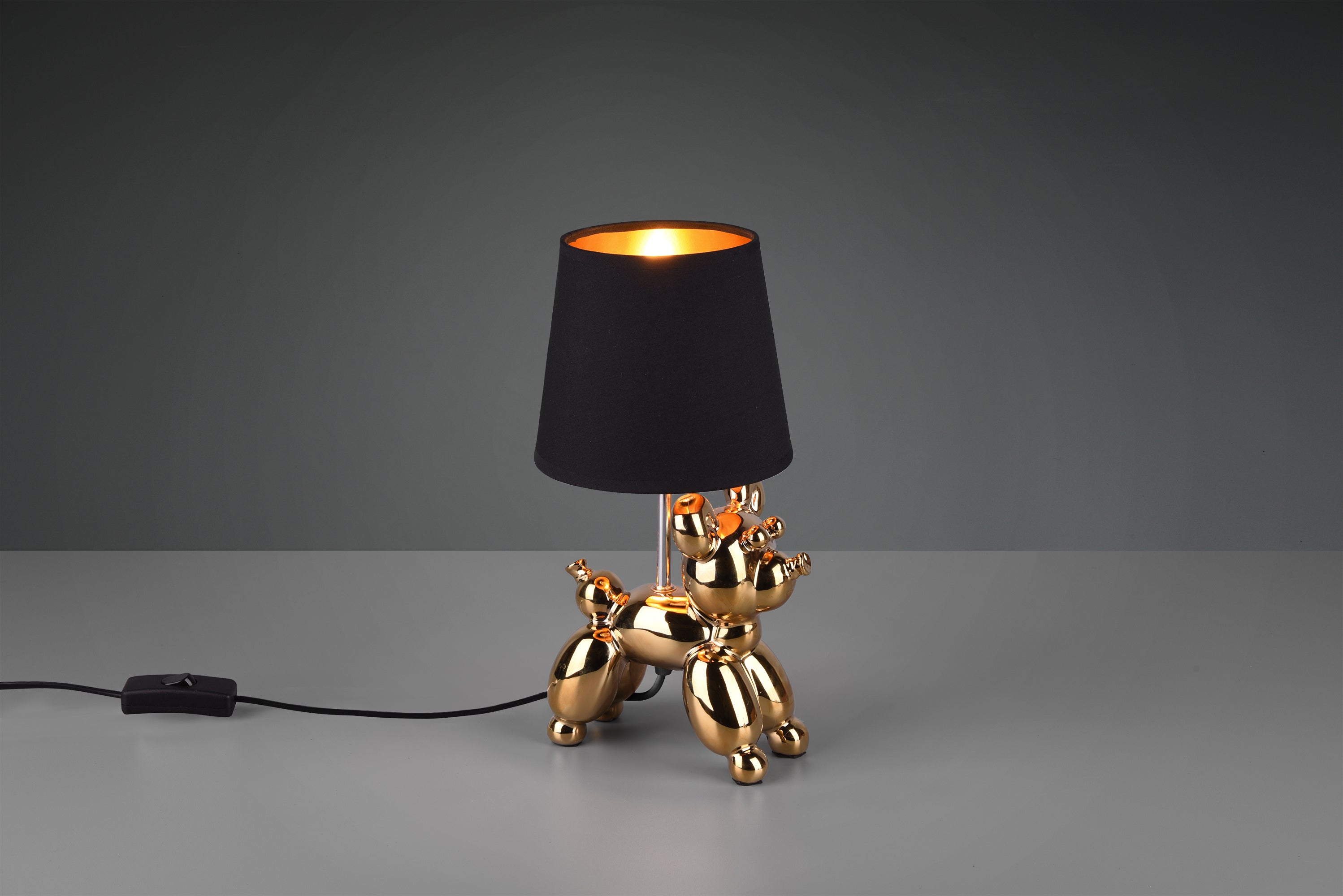 Lampada Tavolo Bajour con Cane Argento Paralume Nero oro Bello GD Trio