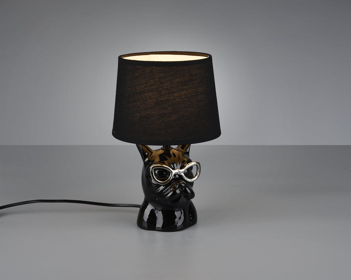 Lampada Tavolo Scrivania Ceramica Nera Bulldog Cane Occhiali Dosy GD Trio