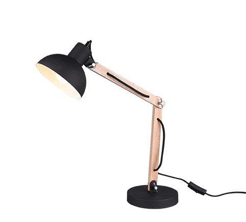 Lampada Tavolo Studio Scrivania Legno e Metallo Nero 3 Snodi 50cm Kimi GD Trio