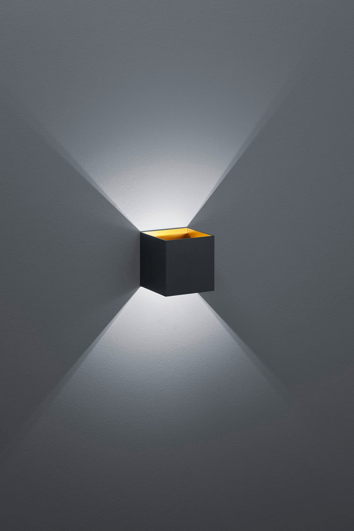 Applique Parete Interno Led Cubo Bi-direzionale Nero Oro Louis GD Trio