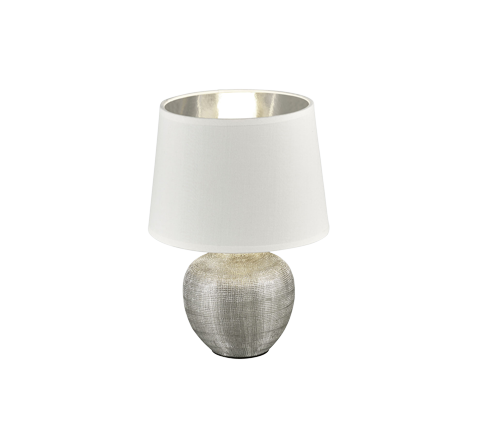 Lampada Tavolo Abat Jour Elegante Ceramica Argento Bianca Luperor GD Trio