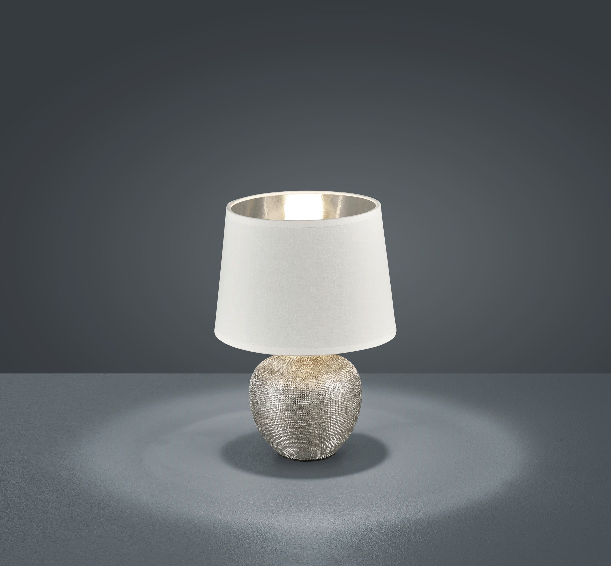 Lampada Tavolo Abat Jour Elegante Ceramica Argento Bianca Luperor GD Trio