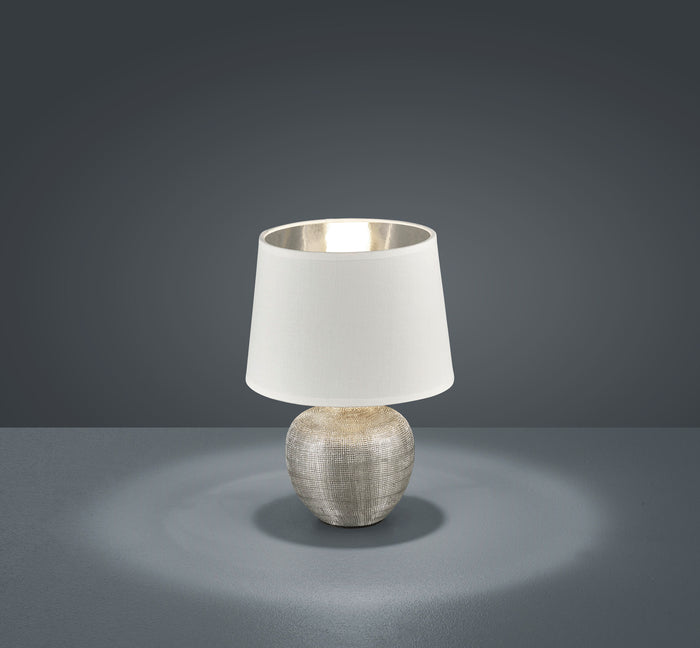 Lampada Tavolo Abat Jour Elegante Ceramica Argento Bianca Luperor GD Trio