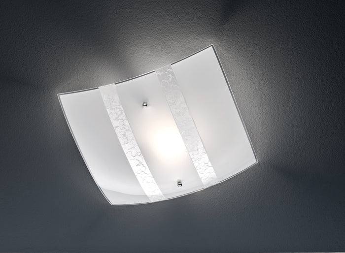 Applique Soffitto Interno Vetro Bianco e Foglia Argento 30x30 cm Nikosia GD Trio