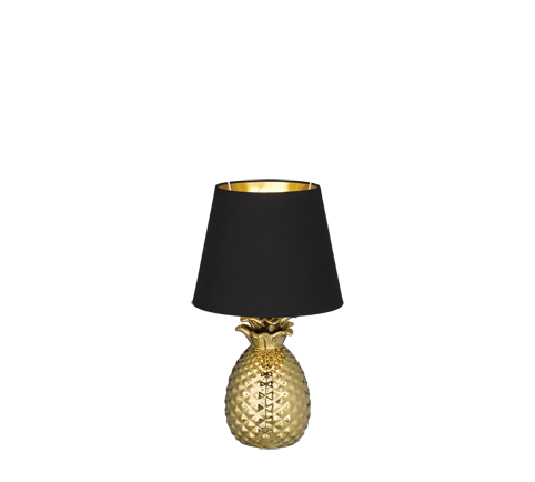 Lampada Tavolo Ceramica Ananas Argento Paralume Nero Pineapple GD Trio