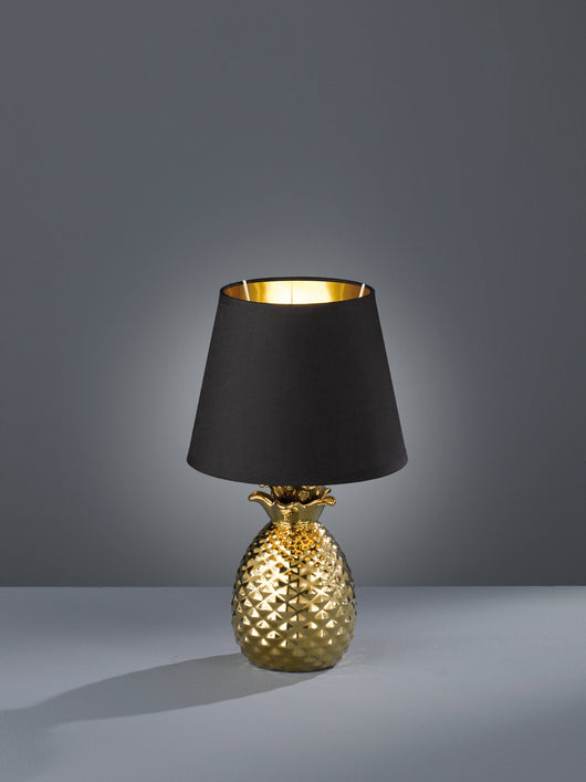 Lampada Tavolo Ceramica Ananas Argento Paralume Nero Pineapple GD Trio