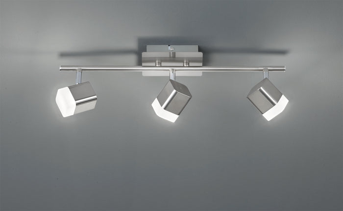 Faretti a Soffitto 3 Spots Led Quadrati Acciaio Satinato Roubaiper GD Trio