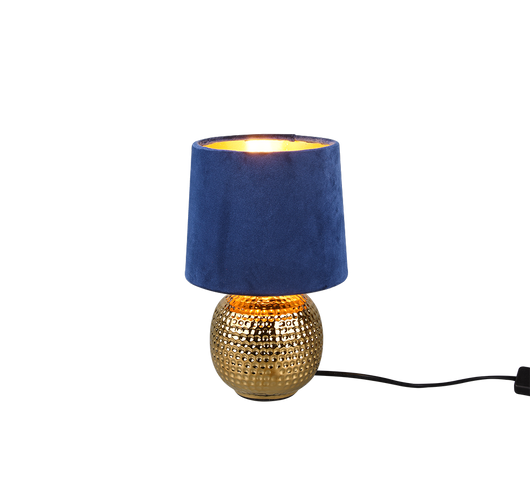 Lampada Tavolo Abat Jour Comodino Ceramica Oro Velluto Blu Sophia GD Trio