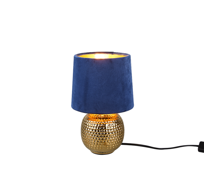 Lampada Tavolo Abat Jour Comodino Ceramica Oro Velluto Blu Sophia GD Trio