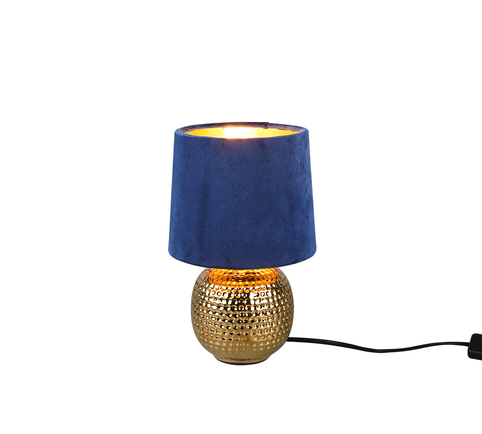 Lampada Tavolo Abat Jour Comodino Ceramica Oro Velluto Blu Sophia GD Trio