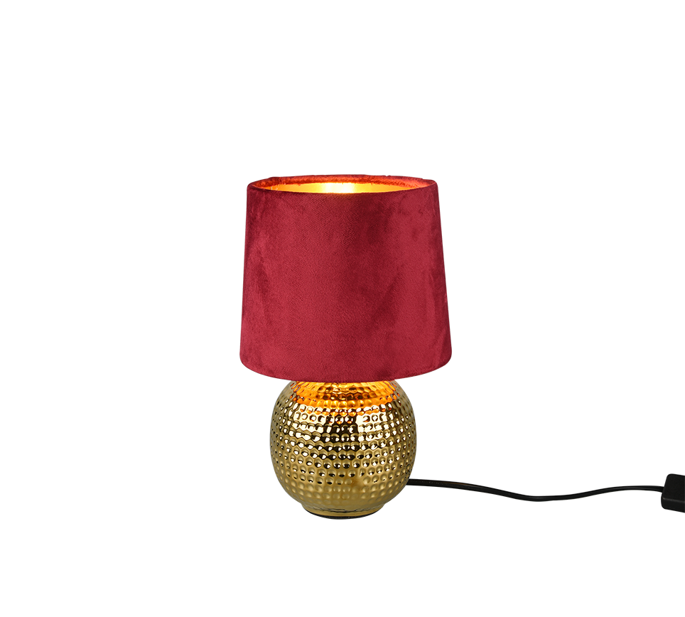 Lampada Tavolo Abat Jour Comodino Ceramica Oro Velluto Rosso Sophia GD Trio