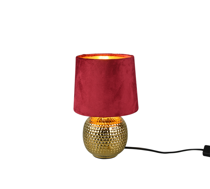 Lampada Tavolo Abat Jour Comodino Ceramica Oro Velluto Rosso Sophia GD Trio