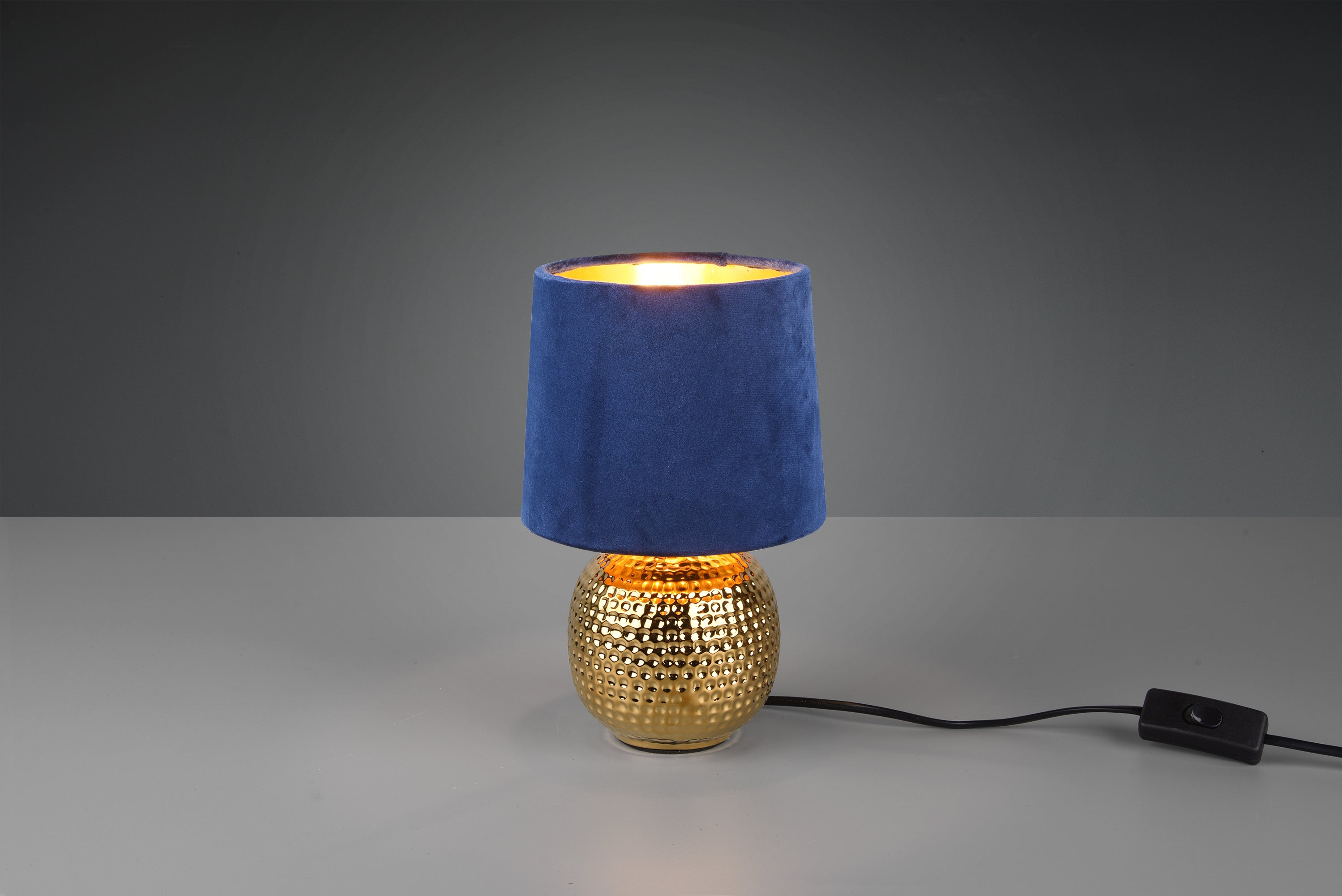 Lampada Tavolo Abat Jour Comodino Ceramica Oro Velluto Blu Sophia GD Trio