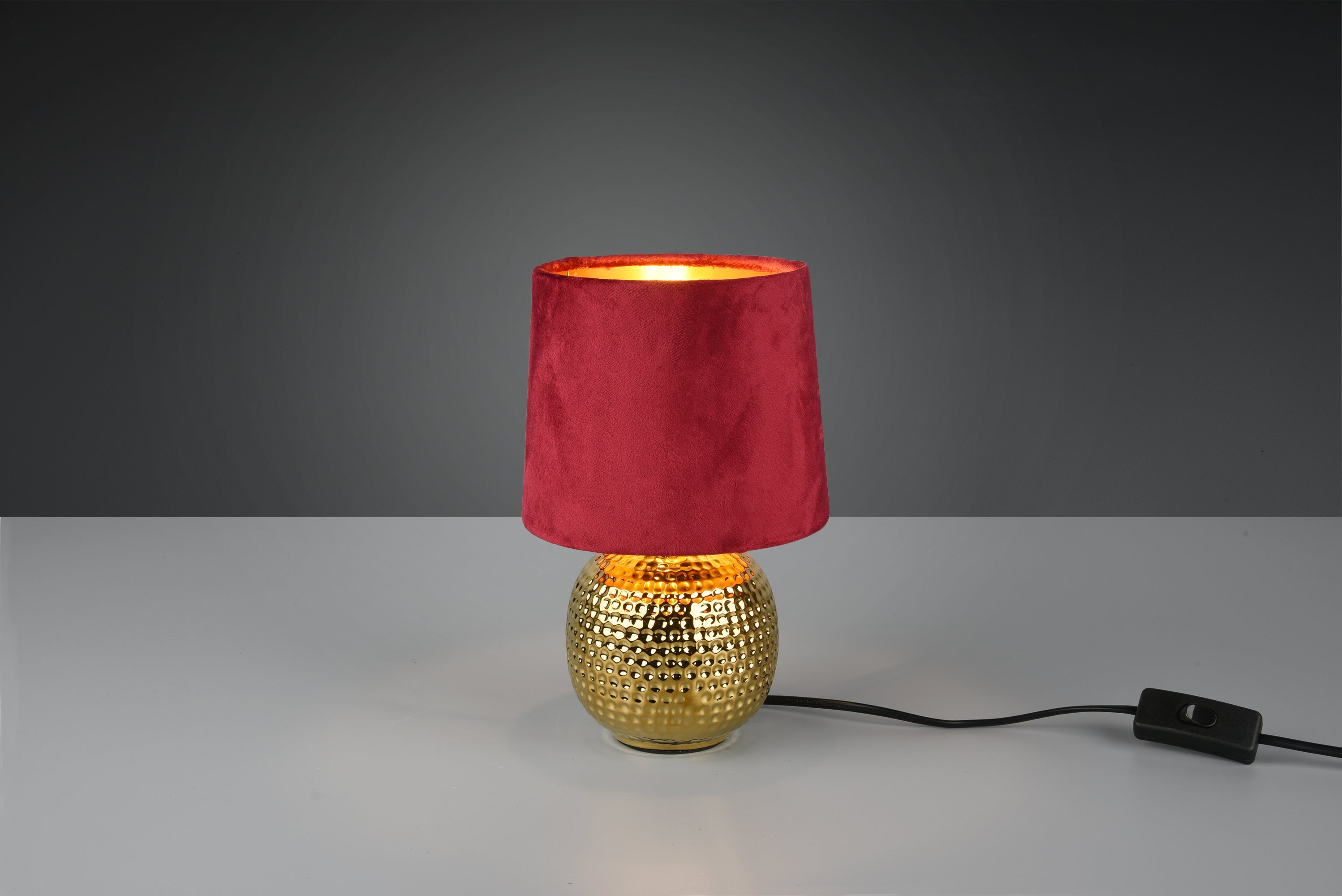 Lampada Tavolo Abat Jour Comodino Ceramica Oro Velluto Rosso Sophia GD Trio