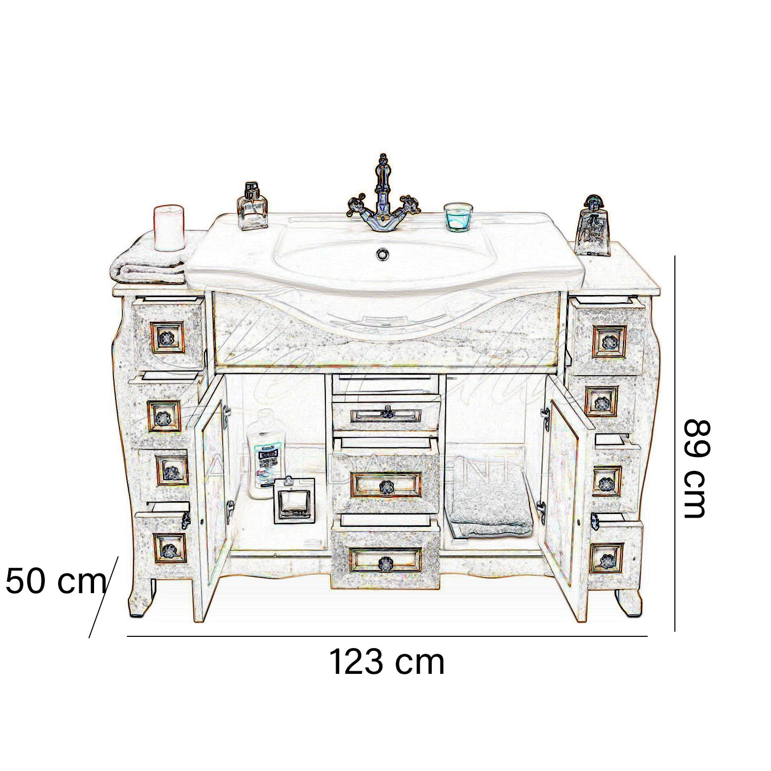 Mobile bagno decapè avorio 123 cm completo