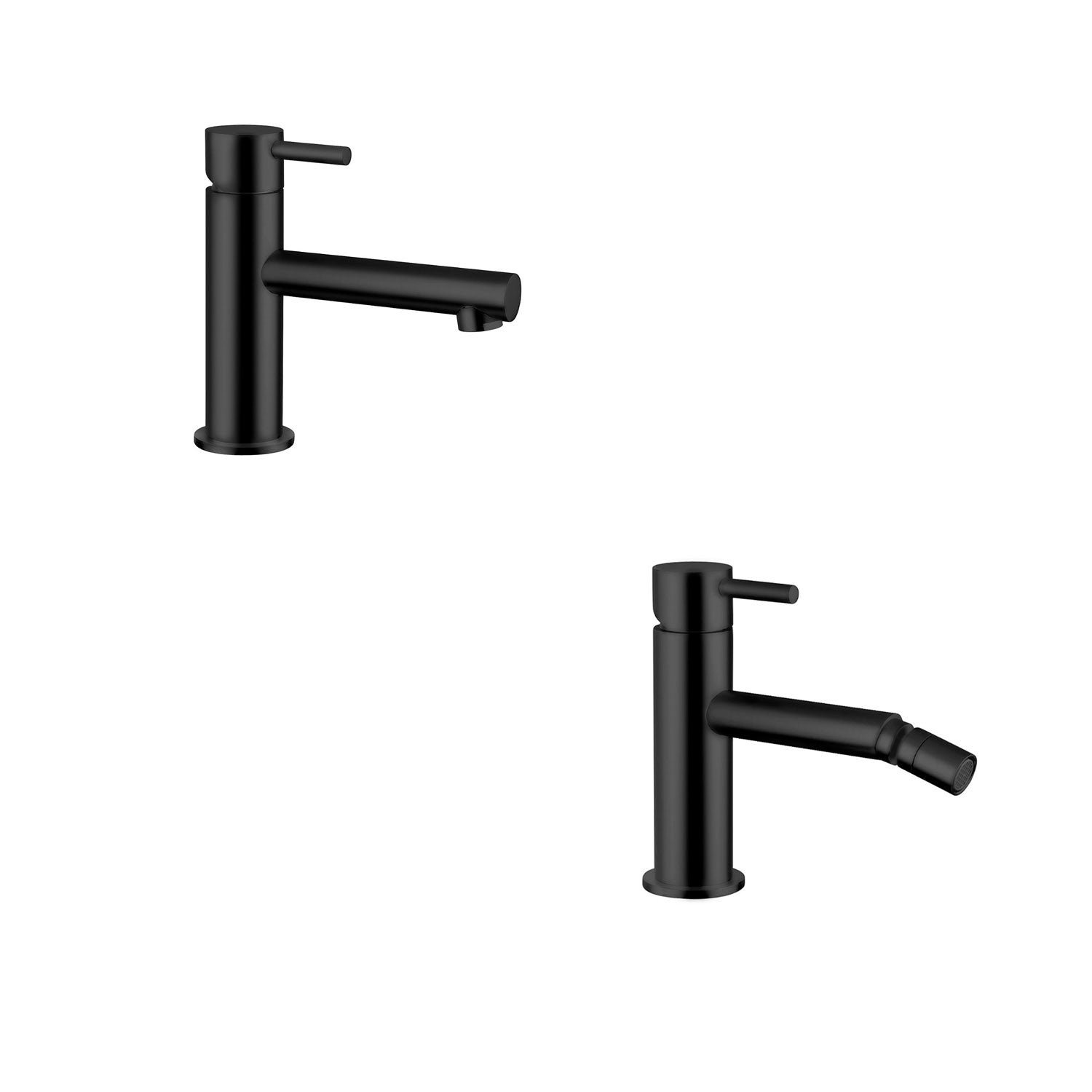 Kit miscelatori lavabo+bidet in ottone nero opaco con scarico click-clack serie minimal Keller Taps