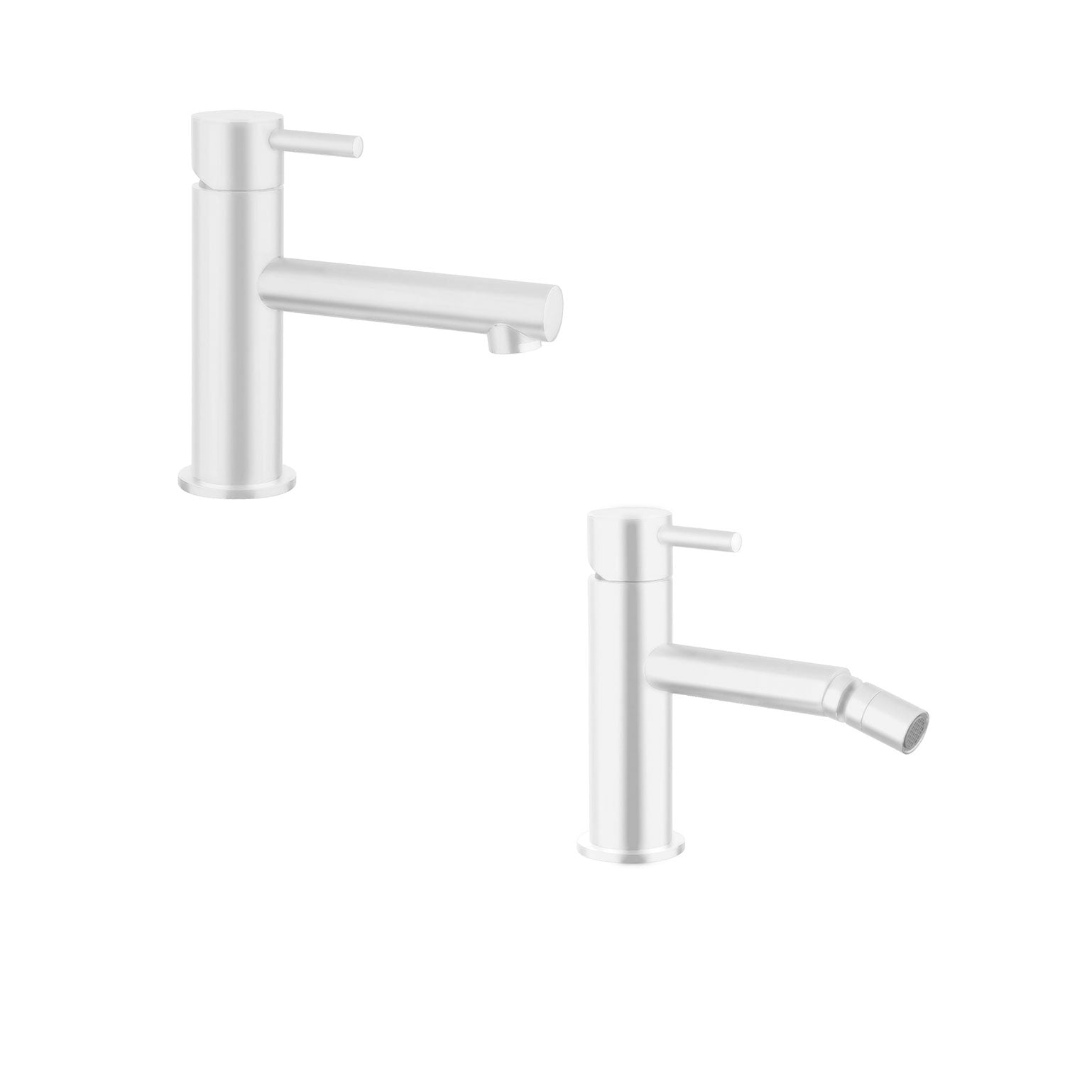 Kit miscelatori lavabo+bidet in ottone bianco opaco con scarico click-clack serie minimal Keller Taps