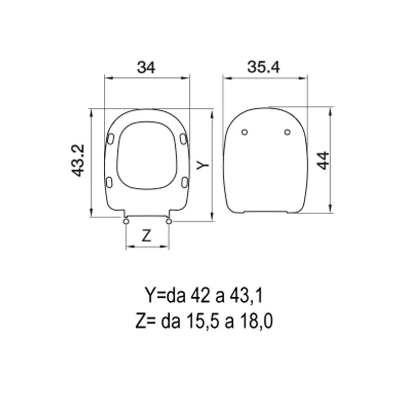 Sedile wc in termoindurente per Ideal Standard vaso serie Tesi  cm cerniere regolabili