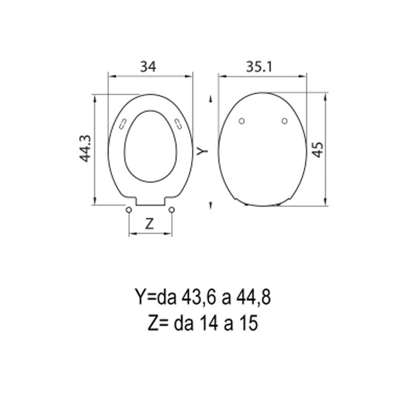 Sedile wc in termoindurente per Casa Ceramica Dolomite vaso modello Perla cm cerniere regolabili