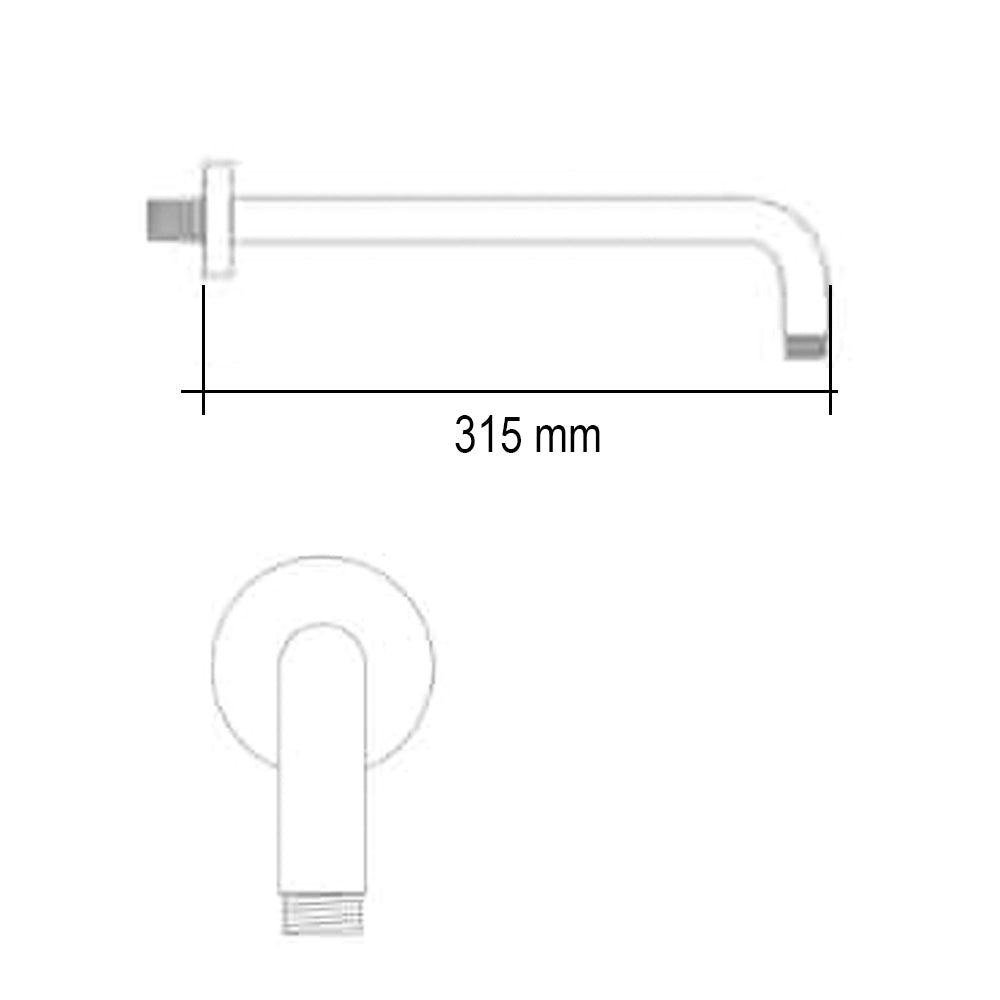 Braccio doccia tondo per soffione a parete in acciaio inox 304 cromato cm 31,5