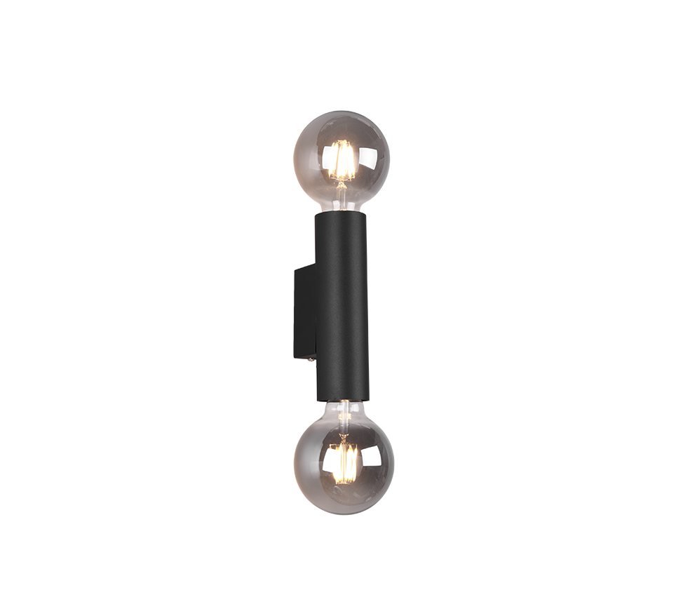 Applique Interno a Parete Cilindro Doppia Luce Nero Vannes GD Trio