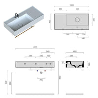 Lavabo lavatrucco vasca a sinistra Domus Falerii 100x46 cm installazione sospesa o da appoggio